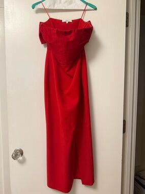 Likely Red Off-Shoulder Maxi Dress with Spaghetti Straps